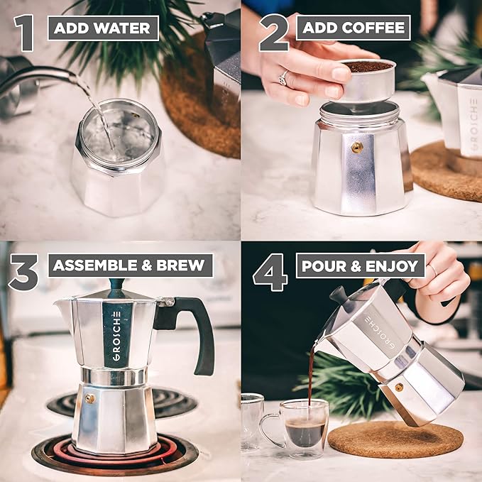 GROSCHE Milano Moka Pot | 9 Espresso Cup - 15.2 oz | Stovetop Espresso Percolator & Coffee Maker – Portable, Ideal for Home and Camping