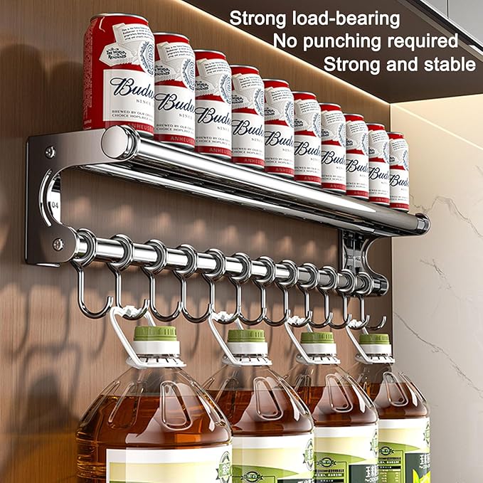 Hanging Wall Mount Knife Wall Mount,Kitchen Utensil Hanger,Space-Saving Kitchen Utensil Rack with Hooks,Kitchen Storage Shelf for Utensils Spatula Spoon, Easy to Clean (Silver, 50CM+10Hook)