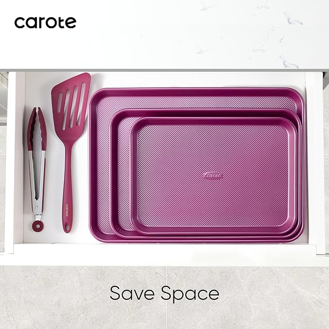 CAROTE 3-Piece Baking Pan Set - Bakeware Set, Baking Sheet Set Including 13 Inch 15 Inch 17 Inch Sheet Pan, Cookie Sheet for Baking, Royal Violet