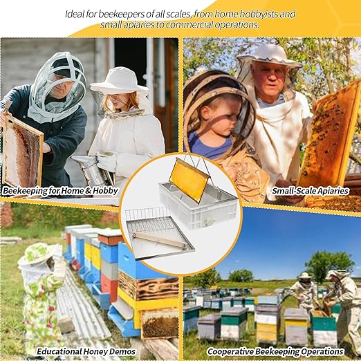 Honey Extractor Kit, Beehive Uncapping Station Food-Grade Stainless Steel PE Plastic Dual Uncapping Modes Fine Filter Anti-Spill with Wooden Strip for Home Small-Scale Commercial Apiaries