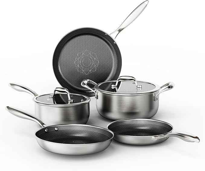 COOKER KING Stainless Steel 7PCS Cookware Set, Pots and Pans Set, Non Stick, Frying Pans, Saucepans & Stock Pot with Lid, Non-Toxic, Induction, Oven, Dishwasher Safe