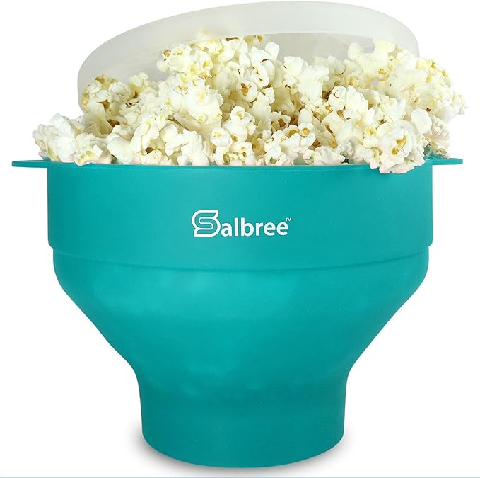 The Original Salbree Collapsible Silicone Microwave Popcorn Popper Maker Machine, Microwavable Bowl Holds 16 Cups, Uses Hot Air and Oil Always Optional - The Most Colors Available (Aqua)