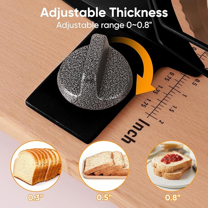 Upgrade Manual Bread Slicer for Homemade Sourdough - Adjustable Thickness & Evenly Slice, Bread Slicer with Scale Lines, Hand Crank, Suction Cups and Bread Guide for Sandwiches, Toast, Bagel, Baguette