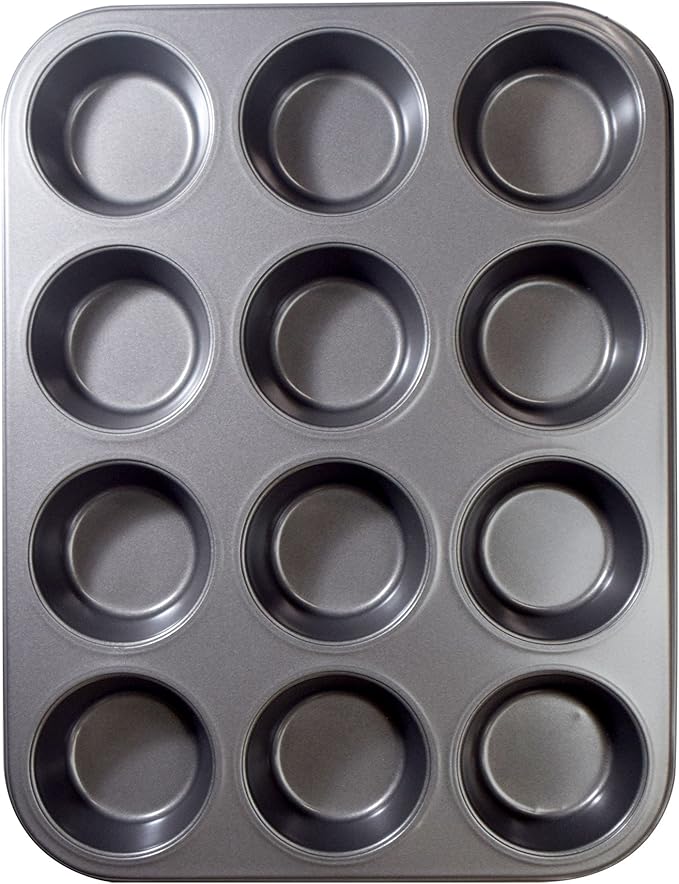 Ecolution Bakeins 12 Cup Muffin and Cupcake Pan – PFOA, BPA, and PTFE Free Non-Stick Coating – Heavy Duty Carbon Steel – Dishwasher Safe – Gray – 13.75” x 8.25” x 1.125”
