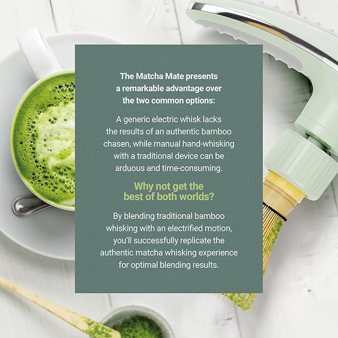 Matcha Mate Electric Powered Bamboo Whisk - Traditional Whisking with Electronic Precision - Rechargeable Portable Tea Frother, Stirrer, Mixer, Making Machine Set Accessories Kit - Gift (Gift Set)