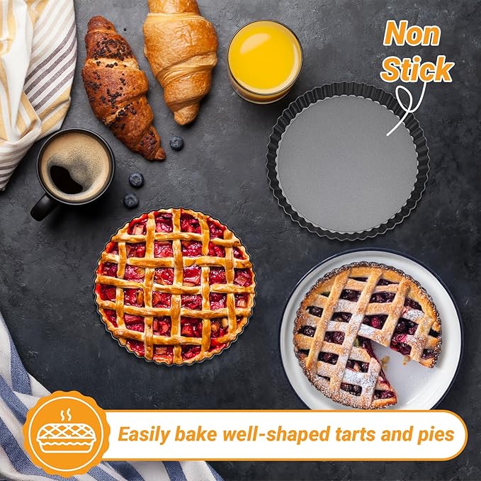 Beasea Tart Pan 8 Inch, 4pcs Mini Small Tart Pans with Removable Bottom Nonstick Carbon Steel Quiche Pie Pans for Oven Baking