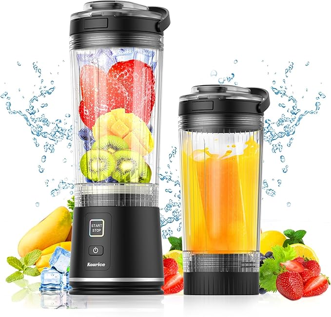 Personal Size Portable Blender for Shakes & Smoothies, 16oz Mini Small Smoothie Blender with On Go Lid & Sip Lid, 26000RPM Rechargeable Cordless Electric Blender for Travel Gym Office