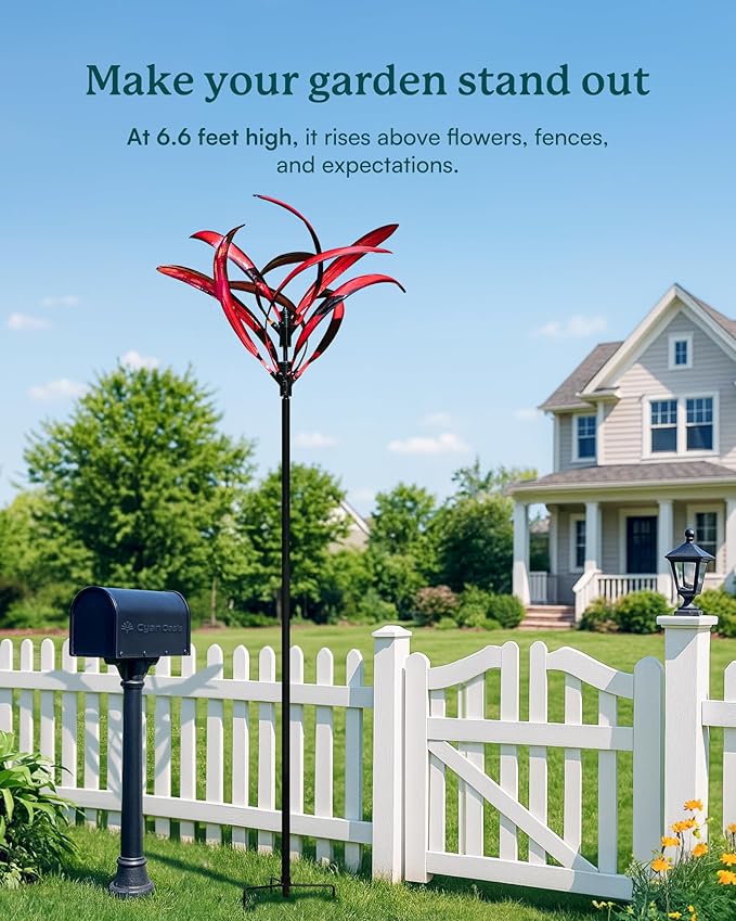 82 inch Wind Spinners Outdoor - Extra Large Metal Wind Sculptures & Spinner with Stake, Big Clearance Windmills for the Yard and Garden, Tall Yard Art Decor-Burgundy Red