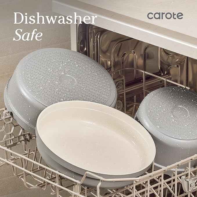 Carote 20pcs Ceramic Cookware Set with Detachable Handles, Pots and Pans Set Non Stick, RV Kitchen Cooking Pot and Pan, Dishwasher Safe, Non-toxic Induction Cookware PFAS and PFOA Free, Grey