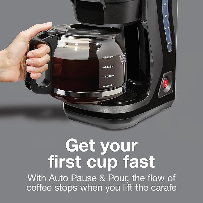 Proctor Silex FrontFill Drip Coffee Maker, 12 Cup Glass Carafe, Black and Silver (43680PS)