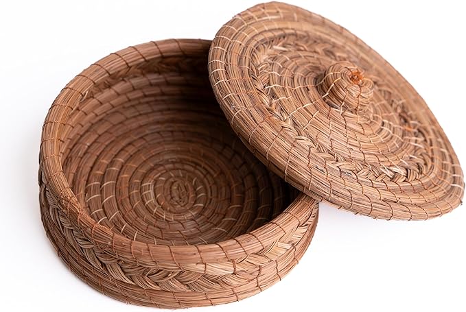 Authentic Mexican Tortilla Warmer Basket - Pine Needle Handwoven with Handloomed Cloth (Natural 10" w cloth)