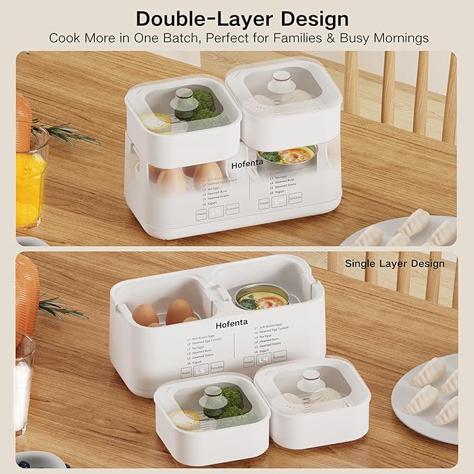 Rapid Electric Egg Cooker for Hard Boiled Eggs,Egg Boiler with Timer(0.5-9.5H), Auto Shut-Off/2 Tiers, 16 Eggs Capacity,Egg Steamer for Soft/Hard/Poached Boiled Eggs