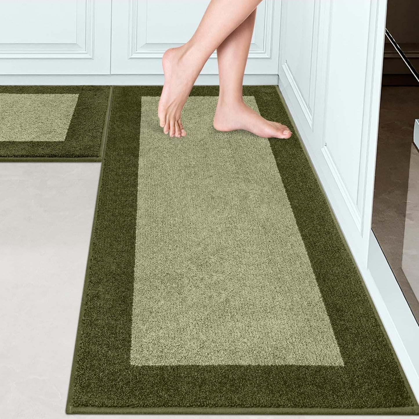 Machine Washable (24" x 36"+ 24" x 60"') Runner Rugs Set of 2, Non Slip Kitchen Mats for Floor, Absorbent Entryway Rug for Kitchen, Bedroom, Hallway, Bathroom, Door (Roll Packing)