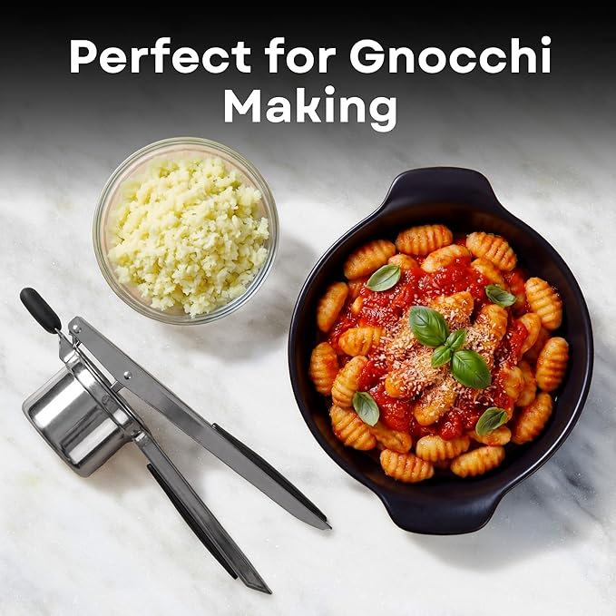 Large 15oz Potato Ricer with 3 Interchangeable Discs - Professional Stainless Steel Masher for Fluffy Mashed Potatoes, Gnocchi & Guacamole - Ergonomic Silicone Handles, Heavy Duty & Dishwasher Safe