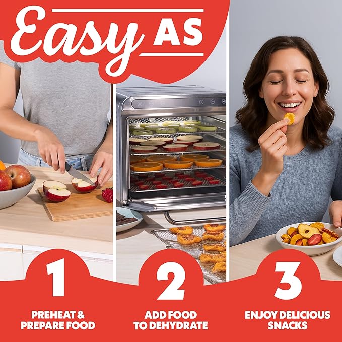 Gourmia 8 Tray Digital Food Dehydrator - 360° Airflow, 30 Minute–24 Hour Timer, Glass Door, Jerky, Fruits, Veggies & More, 95°F–185°F, 625W, Stainless Steel