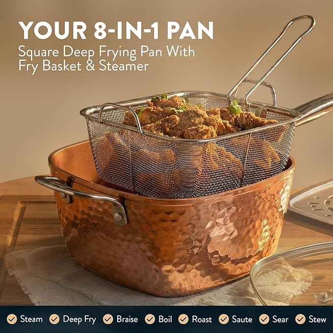 Gotham Steel Hammered 24 Pc Ceramic Cookware Set Nonstick, Induction Ceramic Pots and Pans Set Non Stick with Deep Square Pan Set & Bakeware Set, Non Toxic PFOA PFOS Free, Oven & Dishwasher Safe