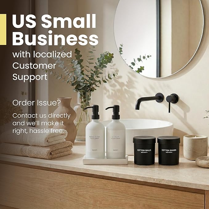 MaisoNovo Bathroom Soap Dispenser Set- Soap and Lotion Dispenser Set with White Soap Dispenser, Black Pumps & Ceramic Tray