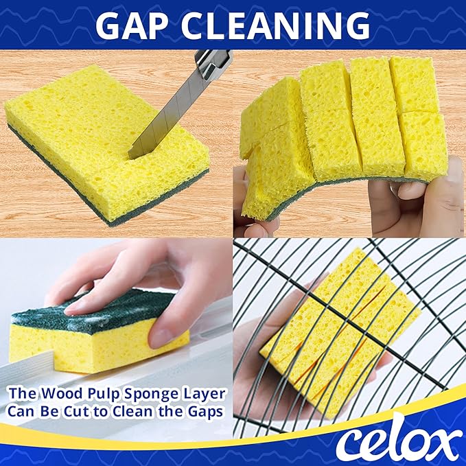 CELOX 24 Pack Dish Sponge for Kitchen, 2 Pack Dish Brush with Soap Dispenser for Kitchen Cleaning