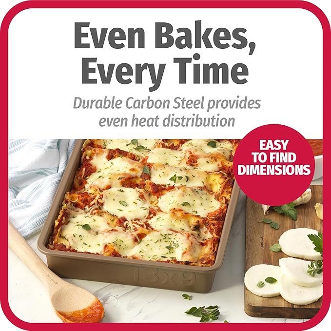 GoodCook BestBake Nonstick Bronze 9" x 13" Oblong Baking Pan, Textured Carbon Steel, Scratch-Resistant, Non-Toxic Cake Pan, 13x9 Bakeware, Durable Oven Pan for Even Heating and Easy Cleanup