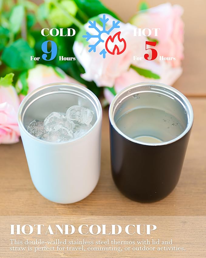6 Pack 10 oz Insulated Coffee Tumblers, Travel Coffee Tumblers with Straw, Double-Wall Stainless Steel Tumbler, Leak Proof Tumbler, Reusable Cups with Lids for lced and Hot Drinks
