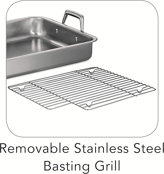 Tramontina 15-Inch Stainless Steel Roasting Pan with Rack, Turkey Roaster for Oven, Dishwasher Safe, Made in Brazil