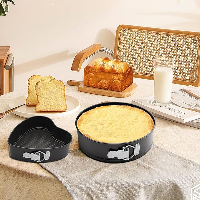 Springform Cake Pan Set of 3 (4, 7, 9 Inch) Heart Leakproof Nonstick Cheesecake Pans with Removable Bottom Carbon Steel Bakeware