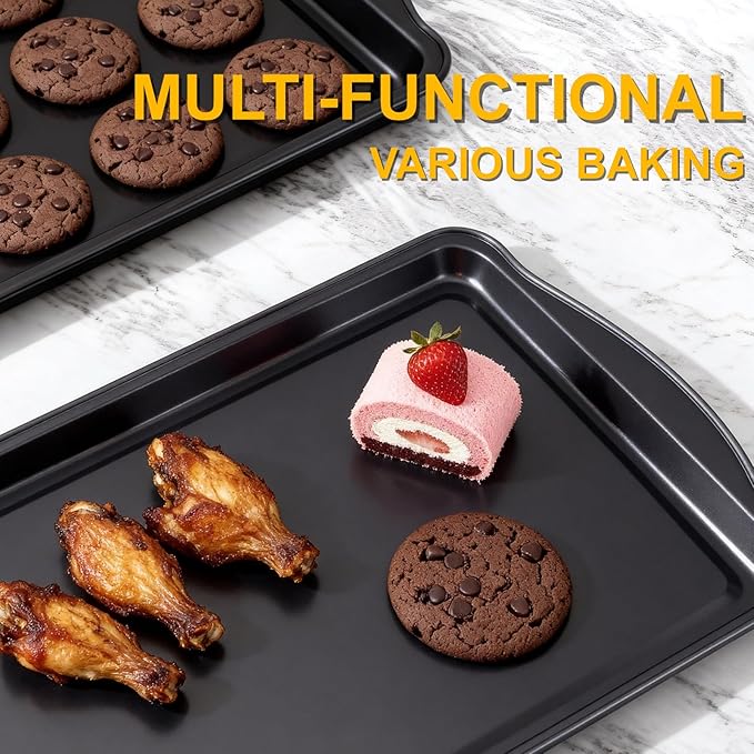Baking Sheet Set of 3 - Carbon Steel Cookie Sheet for Baking, 17/15/13 Inch, Nonstick Baking Pan with Dual Handles, Stackable, Rust & Warp Resistant, Perfect for Baking, Roasting, and More