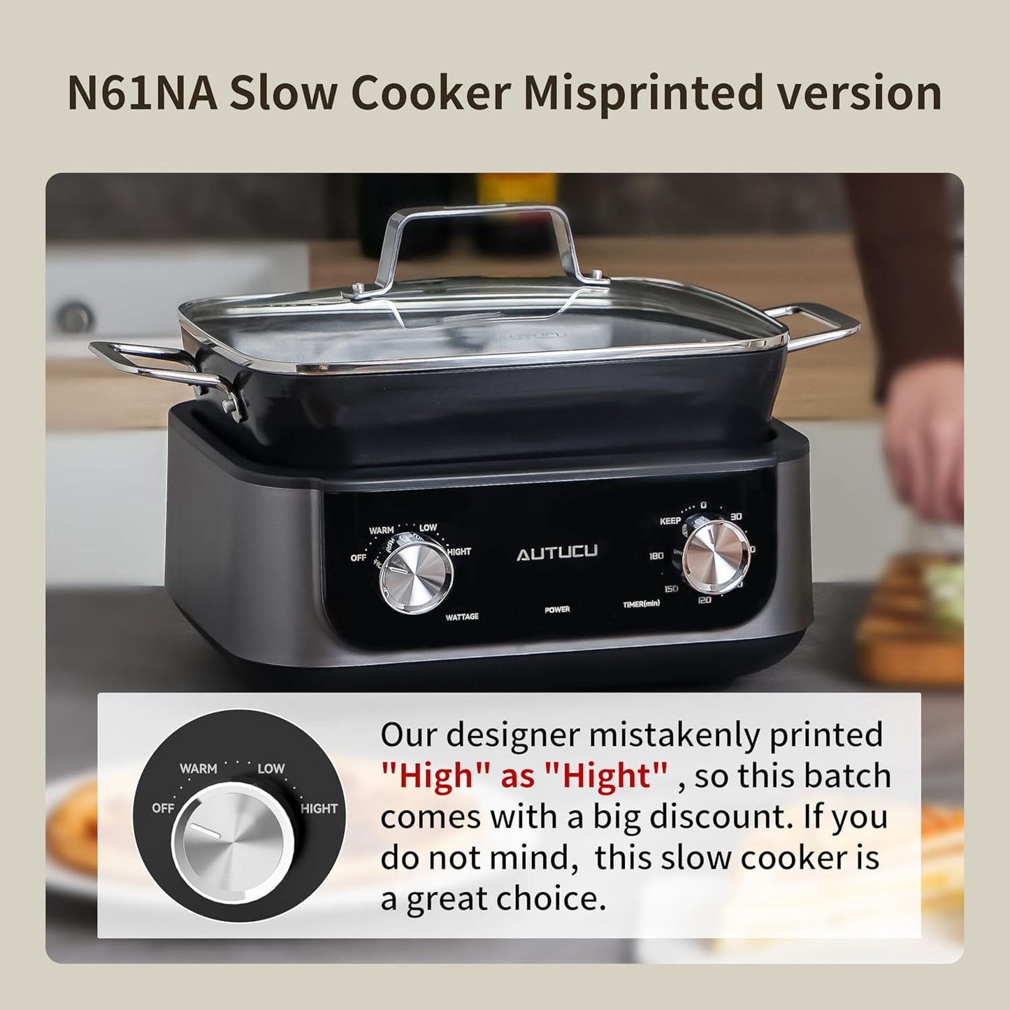 7-Quart Slow Cooker - PFOA-Free Nonstick Pot with 3 Heat Settings & Timer - Dishwasher & Oven Safe for Effortless Cooking, Perfect for Family Meals & Parties