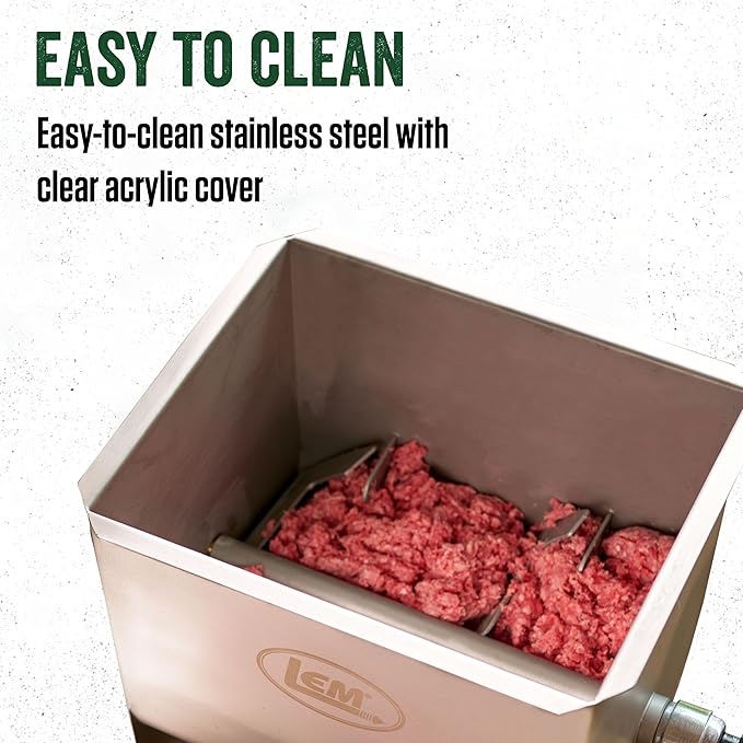 LEM Products MightyBite 20 Pound Capacity Manual Meat Mixer, Stainless Steel, Manual Only