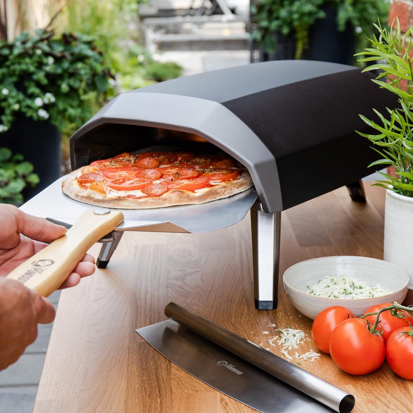 Chef Pomodoro Aluminum Metal Pizza Peel with Foldable Wood Handle for Easy Storage, Pizza Spatula, Gourmet Luxury Pizza Paddle for Baking Homemade Pizza Bread (12 inch)
