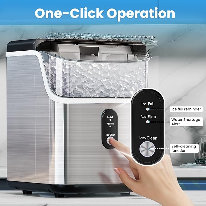 Electactic Countertop Nugget Ice Maker Pro - 34lbs/24H, Self-Cleaning Pellet Ice Machine with Soft Chewable Ice, One-Touch Operation for Home, Kitchen, Office (Silver)
