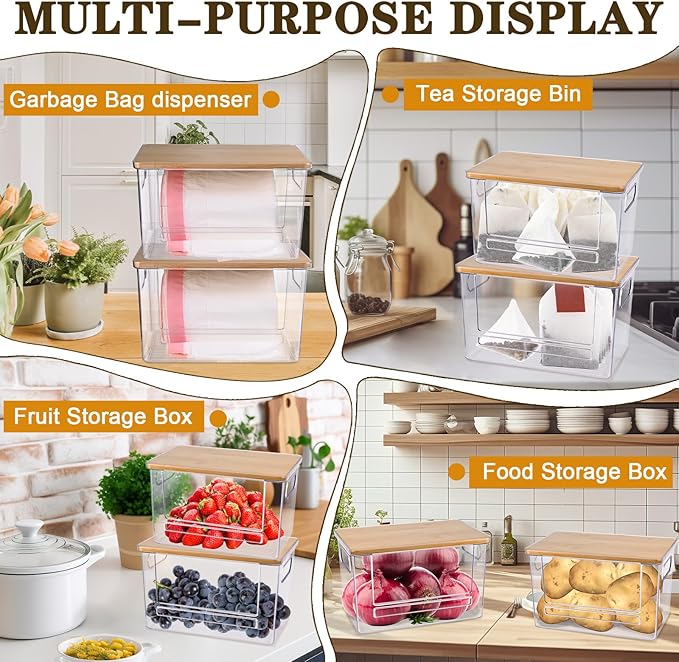 2 PCS Trash Bag Holder Dispenser Under Sink, Extra Large Garbage Bag Holder Organizer with Bamboo Top & Handles