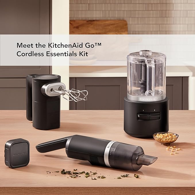 KitchenAid Go™ Cordless Bundle with Hand Mixer, Food Chopper and Kitchen Vacuum - battery included, KBUR131, Black Matte