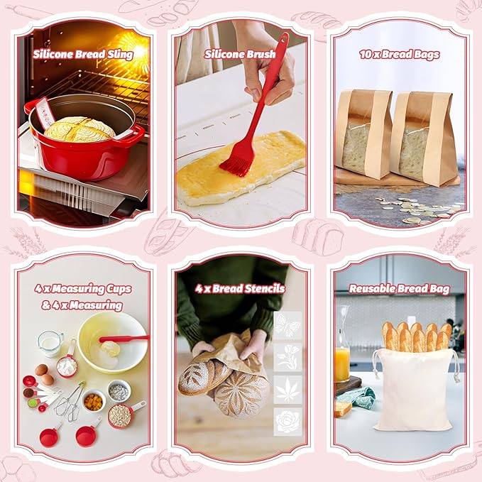 EWFEN Sourdough Starter Kit with Round & Oval Banneton, Complete Sourdough Bread Baking Supplies, Bread Proofing Basket with Starter Jar, Bread Making Tools Kit for Beginners & Bakers