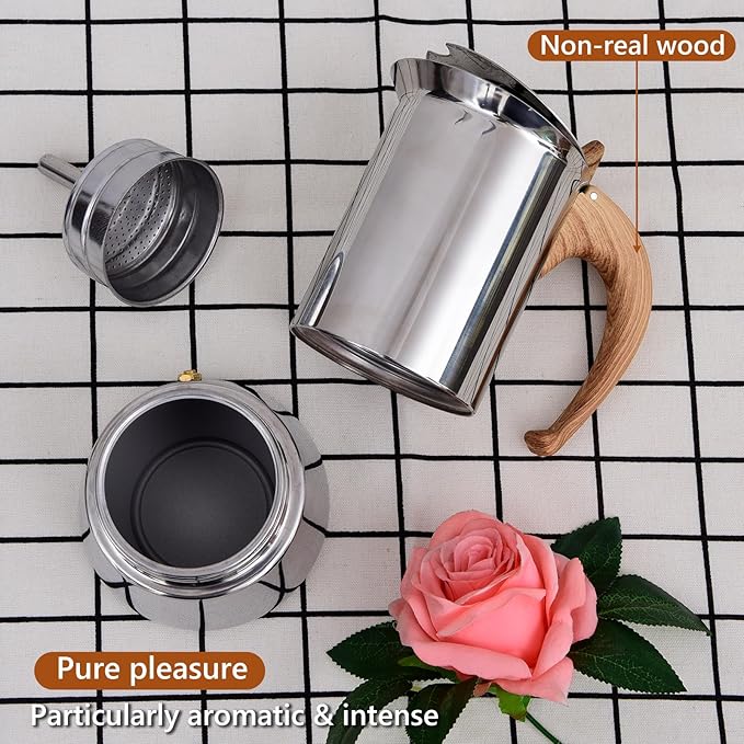 Induction Moka Pot, Stainless Steel, Stovetop Espresso Coffee Maker, 6 Cup/300ml/10.1oz, Easy to Use and Clean, Camping Home Use | for Mocha Cappuccinos, Lattes