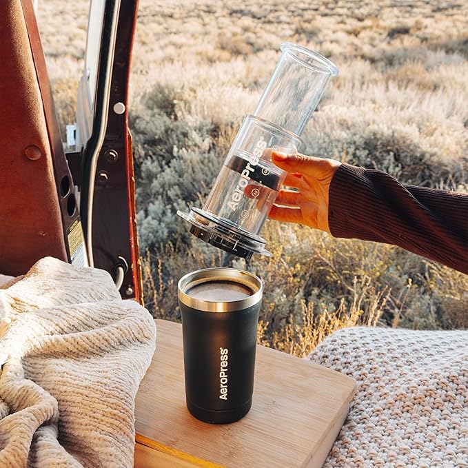 AeroPress Go Plus, Small Portable Coffee Maker Kit, Travel, Camping & Office, All-in-One French Press, Pour-Over & Espresso Style Manual Brewer, 2 Min Brew for Less Bitterness, More Flavor, Black