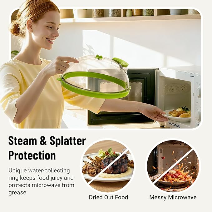 Microwave Splatter Cover with Water Steamer, Upgraded Microwave Cover for Food with Handle, Clear Plate Covers, Splatter Guard, Kitchen Essentials Gadgets, House Warming Gifts New Home, 10 Inch