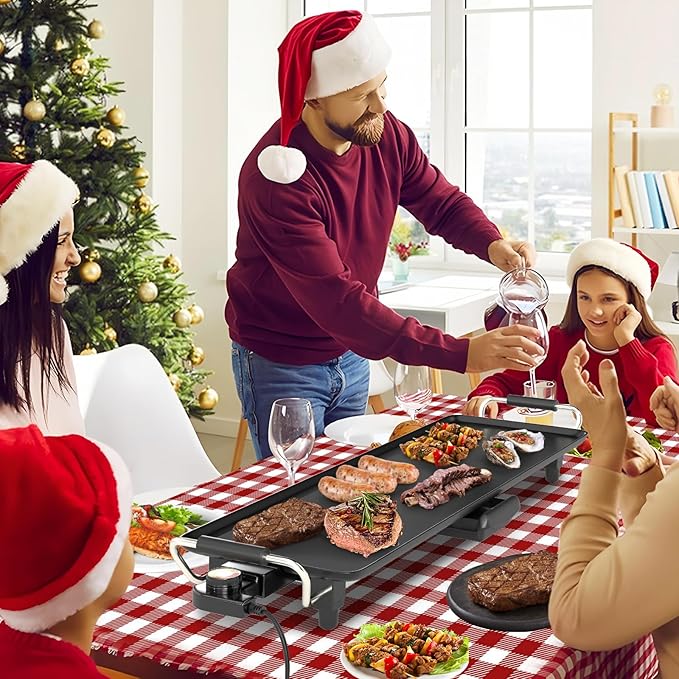 Nightcore 27" Large Electric Griddle, Teppanyaki Grill w/Adjustable Thermostat, Insulated Handles, Drip Tray & Nonstick Surface, Pancake Griddle, Indoor Outdoor Tabletop BBQ Grill for Party Camping