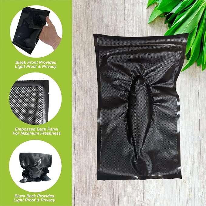 11" x 24" All Black Vacuum Seal Bags (Black and Black), Precut Vacuum Sealer Bags for Food Storage, Heavy Duty Commercial Grade 5 Mil Vacuum Bags, 50 Count