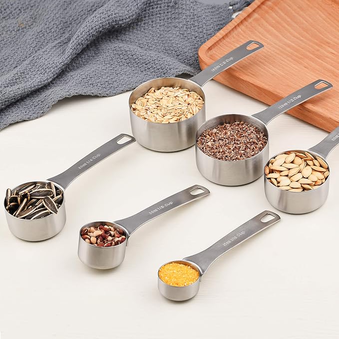 Stainless Steel Measuring Cups set of 8 measuring cups and 1 Magnetic Conversion Chart,1 Locking Ring,The Durable and Portable Kitchen Measuring Kit for Cooking and Baking