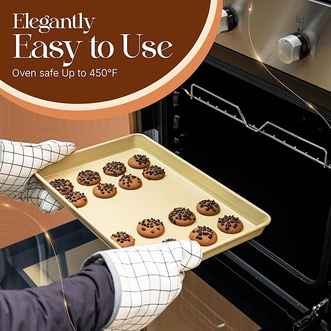 Nonstick Bakeware Set 8 Piece - Stackable Baking Pan Set, Oven safe 450°F, Carbon Steel Baking Set with Muffin, Loaf, Cookie Sheets & Roaster, Easy Storage, BPA-Free (Beige)