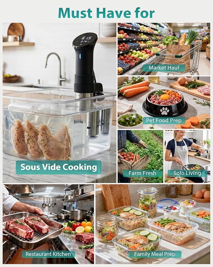 Dual Pump Vacuum Sealer for Food Storage & Sous Vide, Handle Lock, Double Heat Seal 5mm Wide, Built-in Cutter & Bag Roll Storage, External Vacuum Port, Dry/Moist Modes, Starter Kit Included