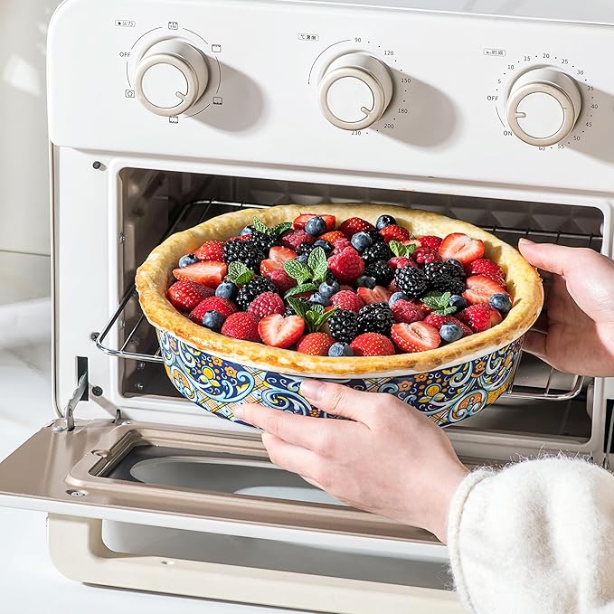 HENXFEN LEAD Ceramic Pie Dish, 10 Inch Round Pie Pan, Oven Safe Pie Plate for Apple Pie, Quiche & Tart, Boho Style Baking Dish