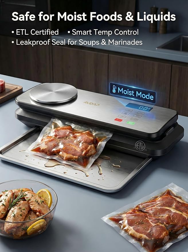 Vacuum Sealer for Food, 90kPA Powerful Food Saver Vacuum Sealer Machine with Digital Kitchen Scale, 12-in-1 Food Vacuum Sealer with Dry & Moist Food Modes, 10 pcs & 1 Roll Vacuum Bags, Starter Kits