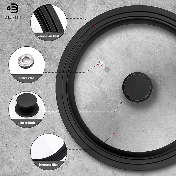 Universal Lid for Pots, Pans and Skillets, 6&7&8 inch, Diameter Cookware, Silicone Replacement Pan Lid Pot Lids for Frying Pans, Cast Iron,Tempered Glass Lid