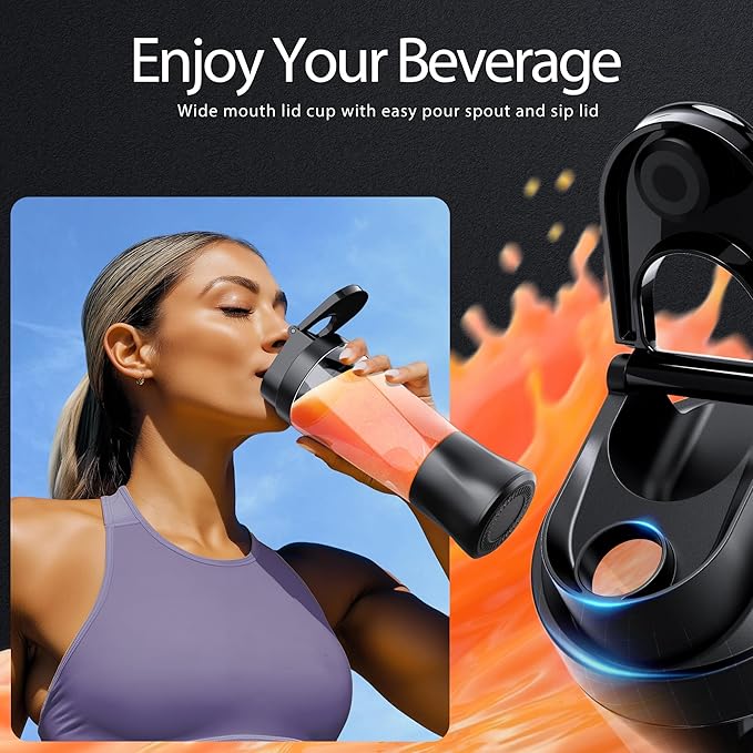 Portable Blender, Cordless, 24oz. Vessel, Personal Blender-for Shakes & Smoothies, BPA Free, Leakproof-Lid & Sip Spout, USB-C Rechargeable & Self Cleaning - Travel with 6 Sharp Blade, Black