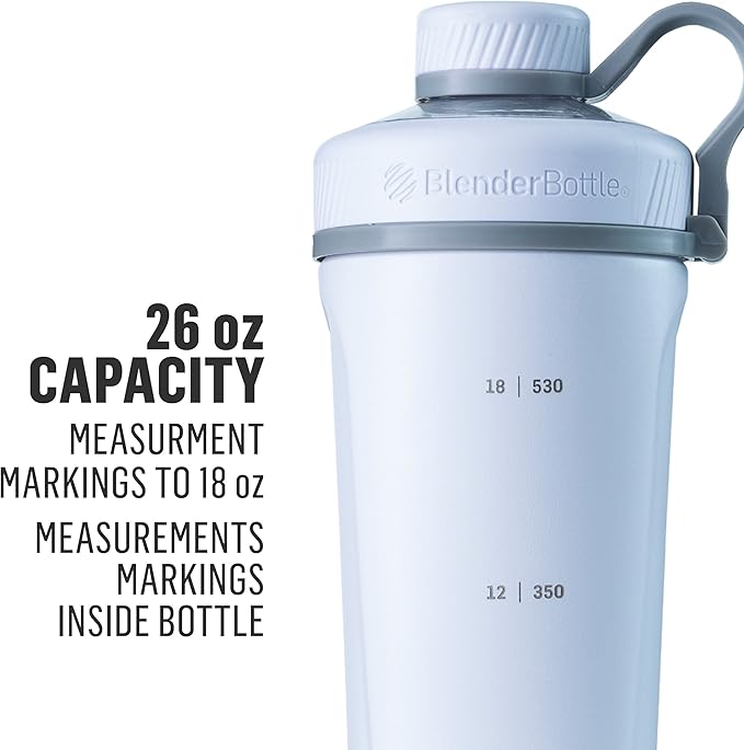 BlenderBottle Radian Shaker Cup Insulated Stainless Steel Water Bottle with Wire Whisk, 26-Ounce, Matte Black