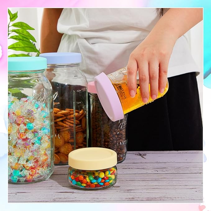 Teenyyou 6 Pcs Mason Jars 3 Wide and 3 Regular Mouth Lids Mason Jar Lids Thickened Leak Proof Lid for 86 mm and 70 mm Wide and Regular Mouth, Reusable Canning Jar Caps (Macaron)