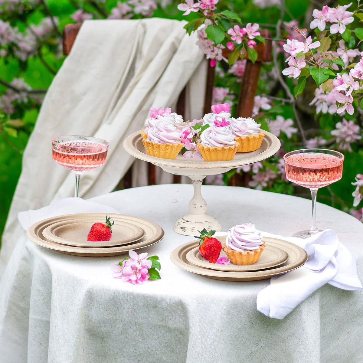 Gezond 100% Compostable Paper Plates 7 Inch, 150pcs Disposable Heavy-Duty Plates Unbleached Biodegradable Plate Made of Sugarcane Fiber