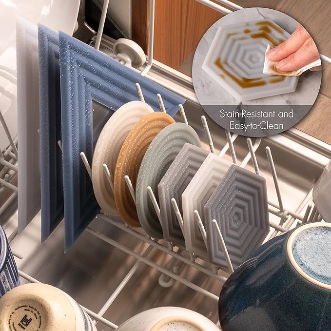 LINE+ARC Extra Thick Silicone Coasters (As Seen in NYTimes WireCutter) Waterproof Anti-Stain Heat-Safe Dishwasher-Safe Degrē Coasters (Set of 6, Joshua Tree) Outdoor Rubber Mid-Century Modern